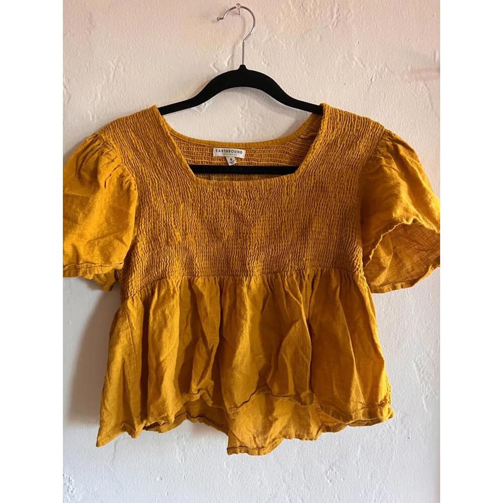 Earthbound Mustard Smocked Blouse – Size S